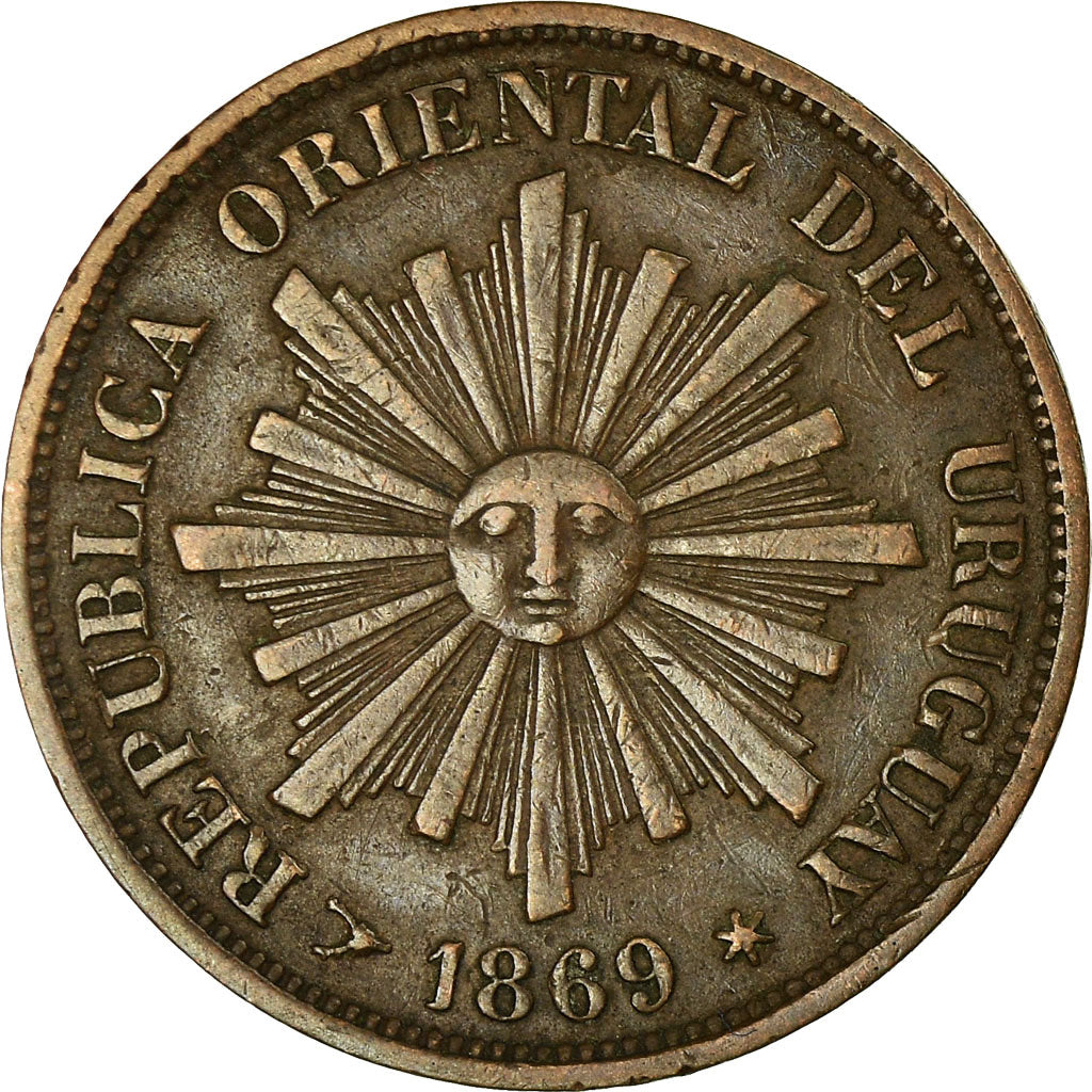 Coin, Uruguay, Centesimo, 1869, Uruguay Mint, Birmingham, VF(30-35), Bronze