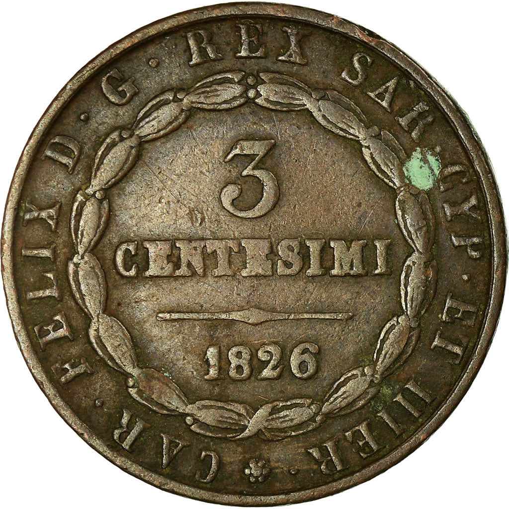 Monnaie, États italiens, SARDINIA, Carlo Felice, 3 Centesimi, 1826, Torino