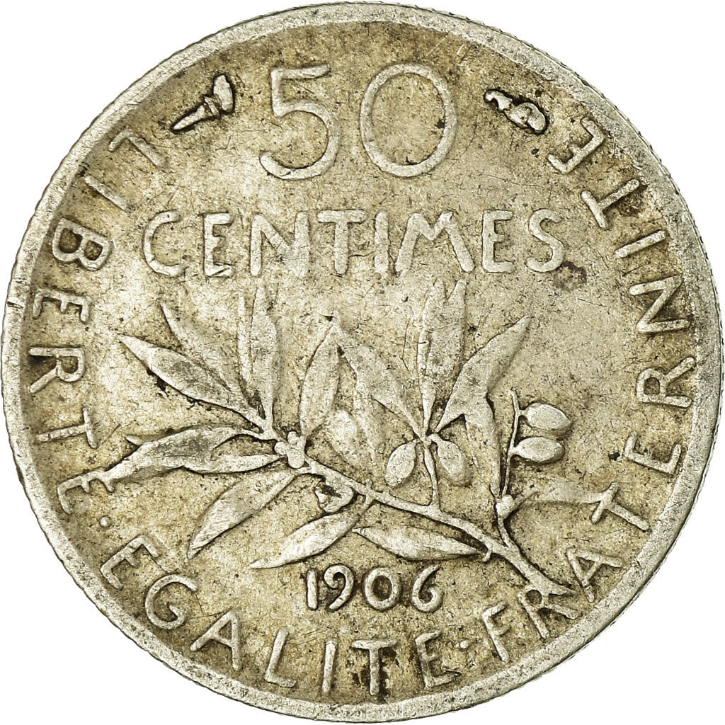 Coin, France, Semeuse, 50 Centimes, 1906, Paris, VF(20-25), Silver, KM:854