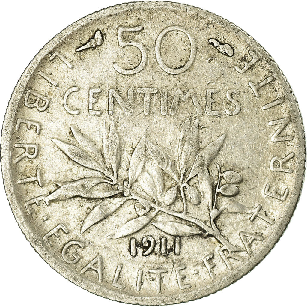 Coin, France, Semeuse, 50 Centimes, 1911, Paris, VF(20-25), Silver, KM:854