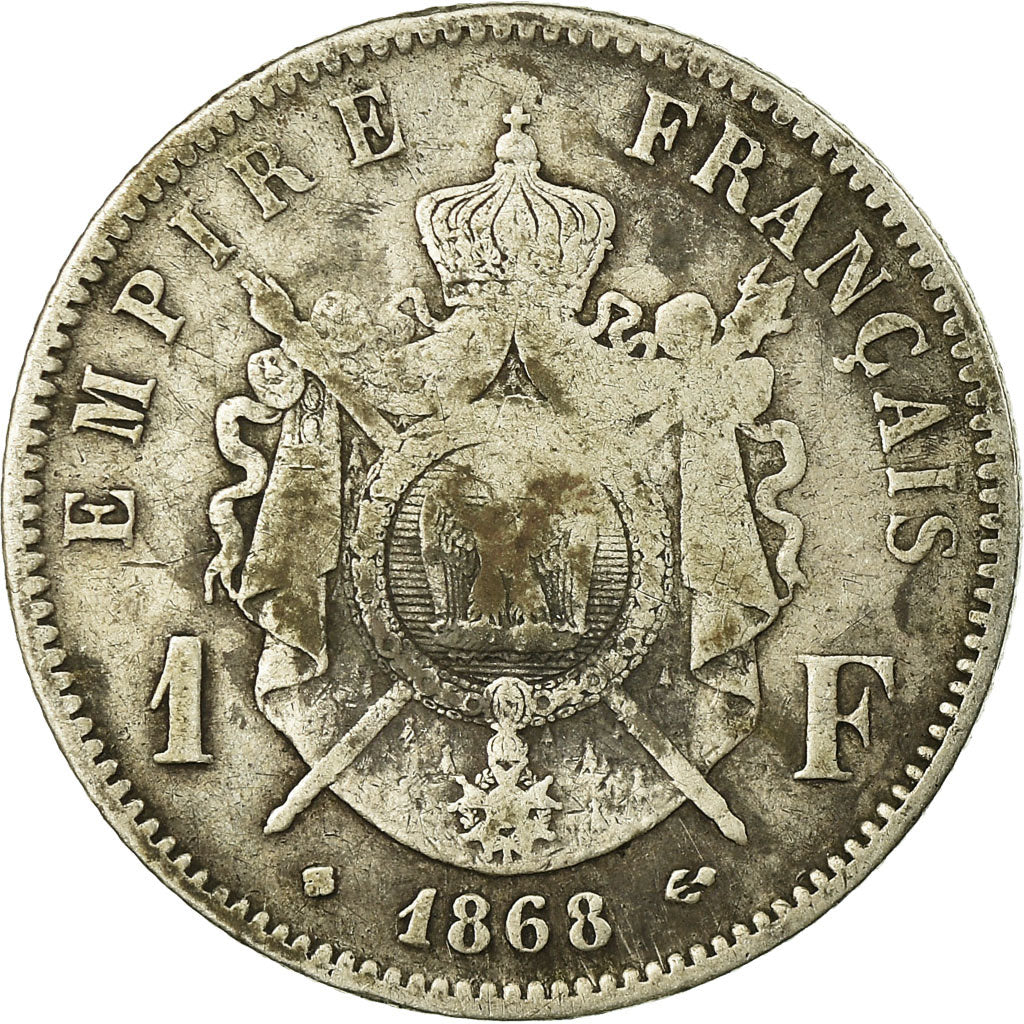 Moeda, França, Napoleon III, Napoléon III, Franc, 1868, Strasbourg, VF(30-35)