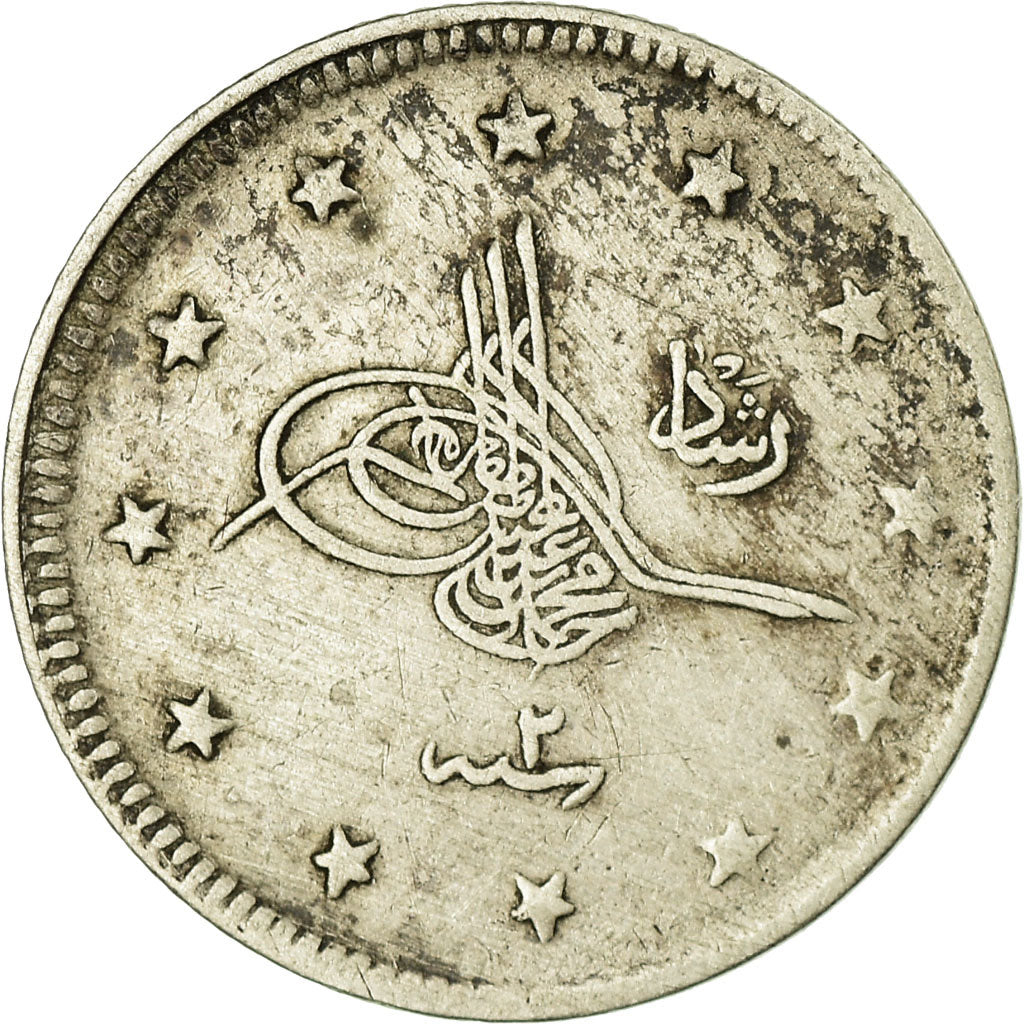 Coin, Turkey, Muhammad V, 2 Kurush, 1910/AH1327, Qustantiniyah, AU(50-53)
