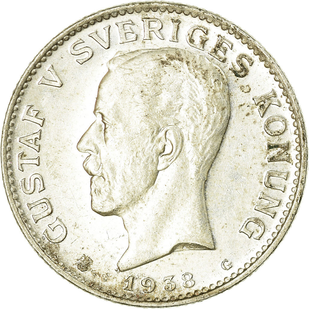 Coin, Sweden, Gustaf V, Krona, 1938, AU(55-58), Silver, KM:786.2