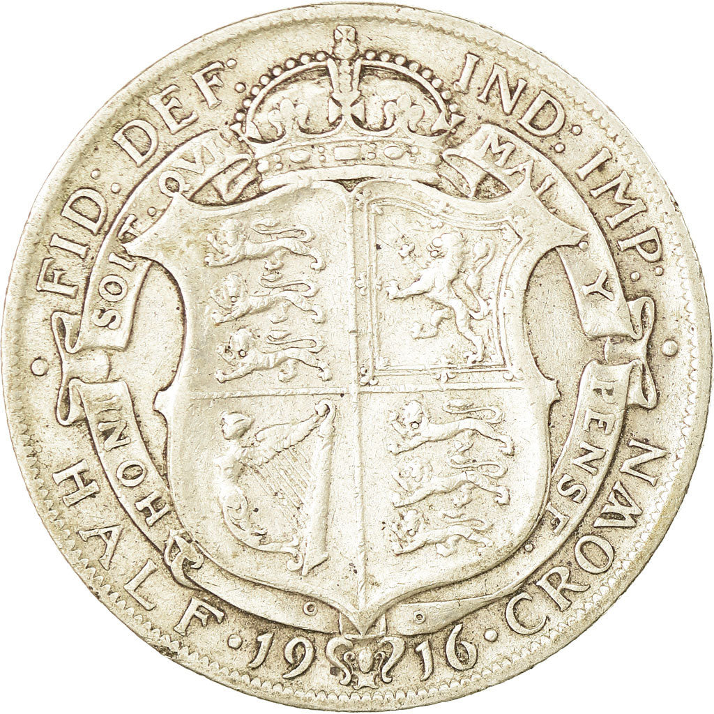 Coin, Great Britain, George V, 1/2 Crown, 1916, VF(30-35), Silver, KM:818.1