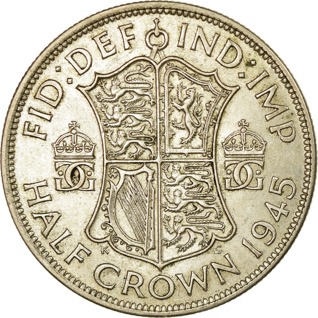 Coin, Great Britain, George VI, 1/2 Crown, 1945, VF(30-35), Silver, KM:856