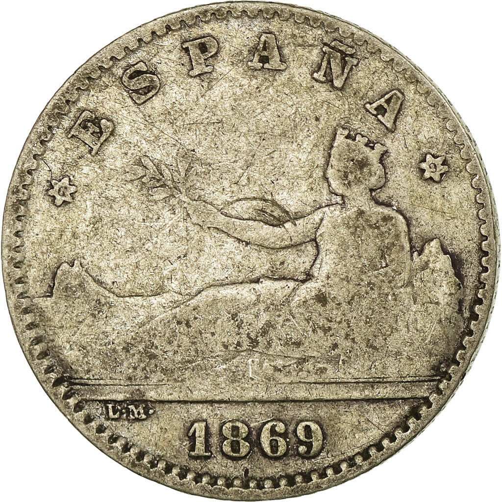 Moneda, España, Provisional Government, 50 Centimos, 1869, Madrid, BC+, Plata