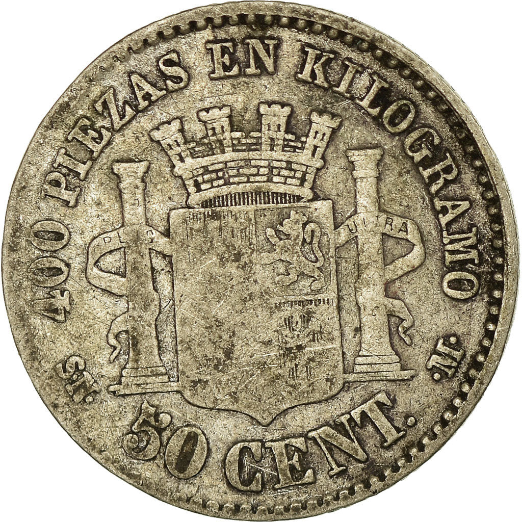 Moneda, España, Provisional Government, 50 Centimos, 1869, Madrid, BC+, Plata