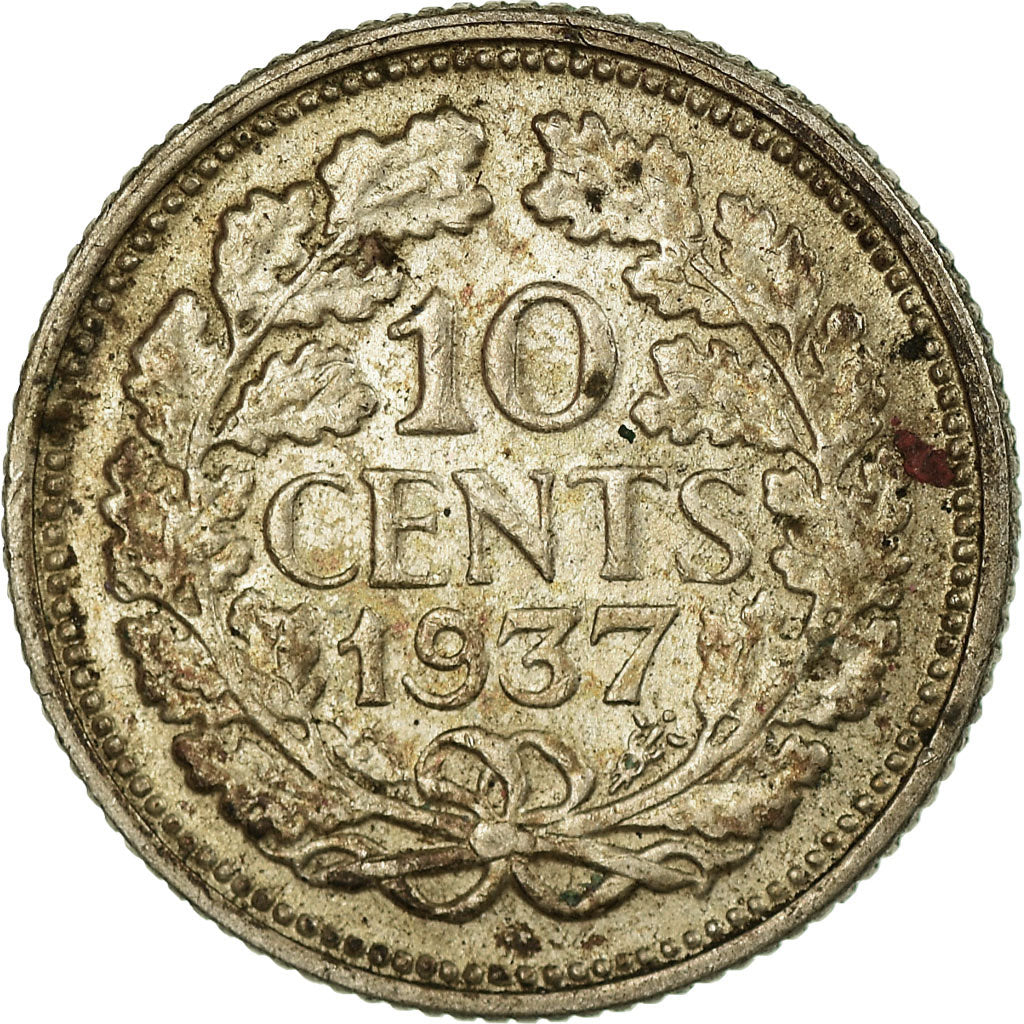 Coin, Netherlands, Wilhelmina I, 10 Cents, 1937, EF(40-45), Silver, KM:163
