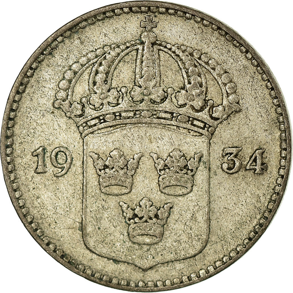 Coin, Sweden, Gustaf V, 10 Öre, 1934, EF(40-45), Nickel-Bronze, KM:795