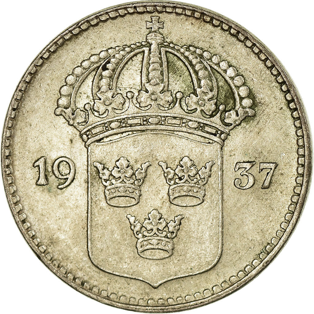 Coin, Sweden, Gustaf V, 10 Öre, 1937, AU(50-53), Silver, KM:780