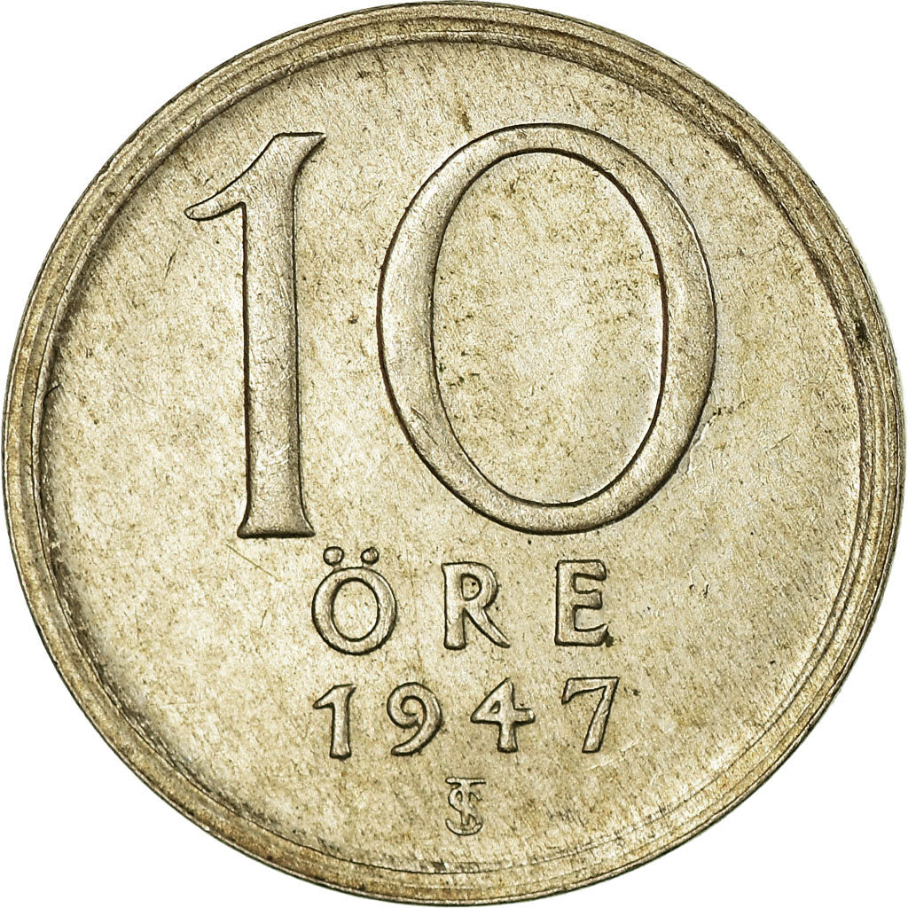 Coin, Sweden, Gustaf V, 10 Öre, 1947, AU(50-53), Silver, KM:813