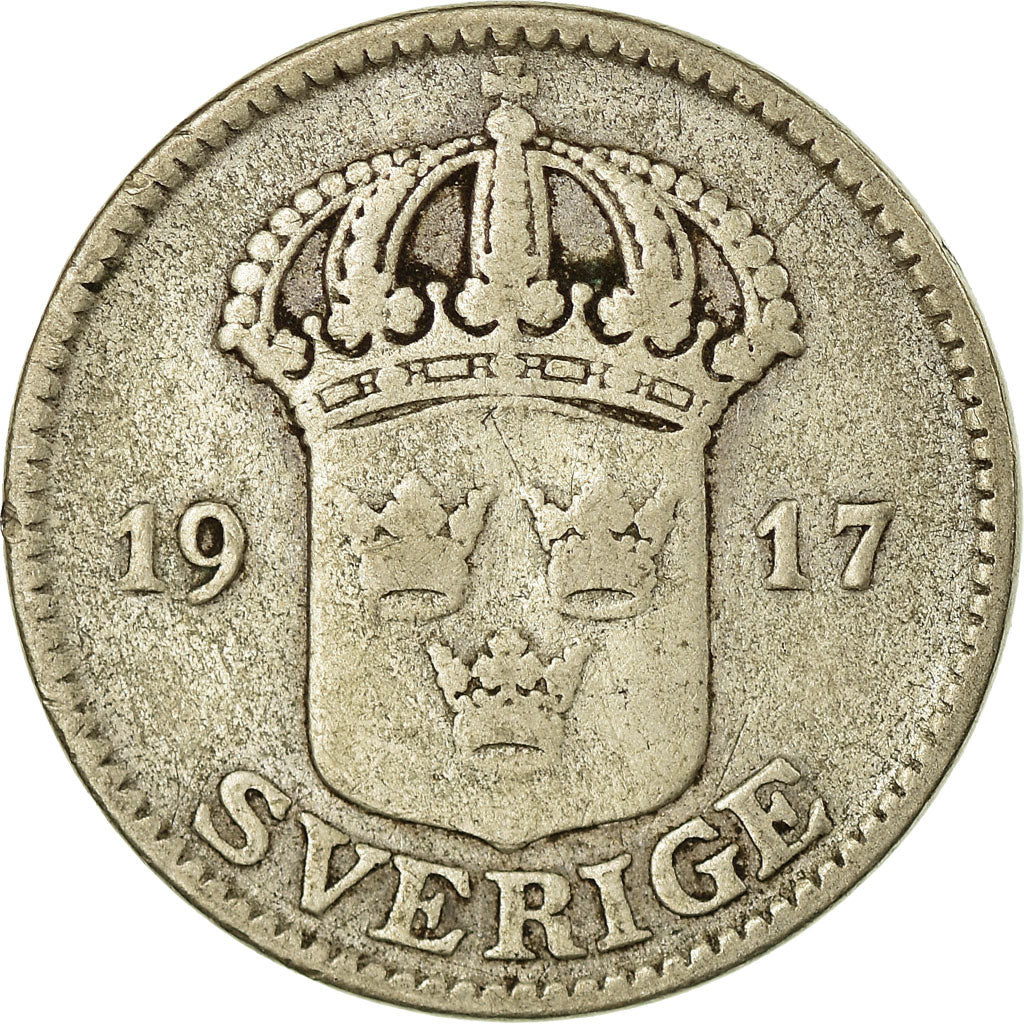 Coin, Sweden, Gustaf V, 25 Öre, 1917, VF(30-35), Silver, KM:785