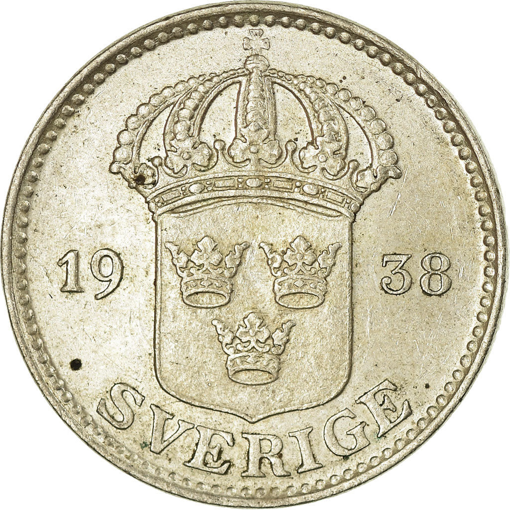 Coin, Sweden, Gustaf V, 25 Öre, 1938, AU(55-58), Silver, KM:785