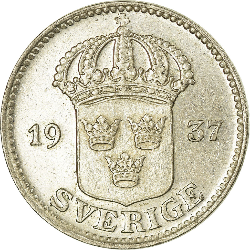 Coin, Sweden, Gustaf V, 25 Öre, 1937, AU(50-53), Silver, KM:785