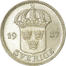 Coin, Sweden, Gustaf V, 25 Öre, 1937, AU(50-53), Silver, KM:785