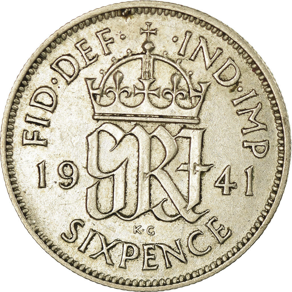 Coin, Great Britain, George VI, 6 Pence, 1941, AU(50-53), Silver, KM:852
