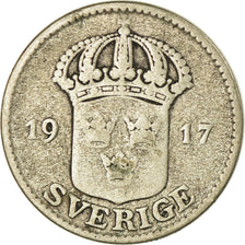 Coin, Sweden, Gustaf V, 25 Öre, 1917, VF(20-25), Silver, KM:785