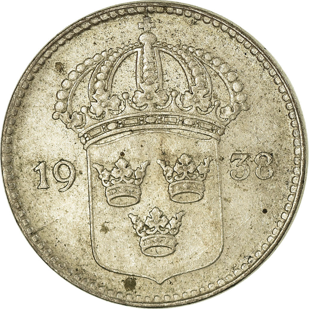 Coin, Sweden, Gustaf V, 10 Öre, 1938, AU(55-58), Silver, KM:780
