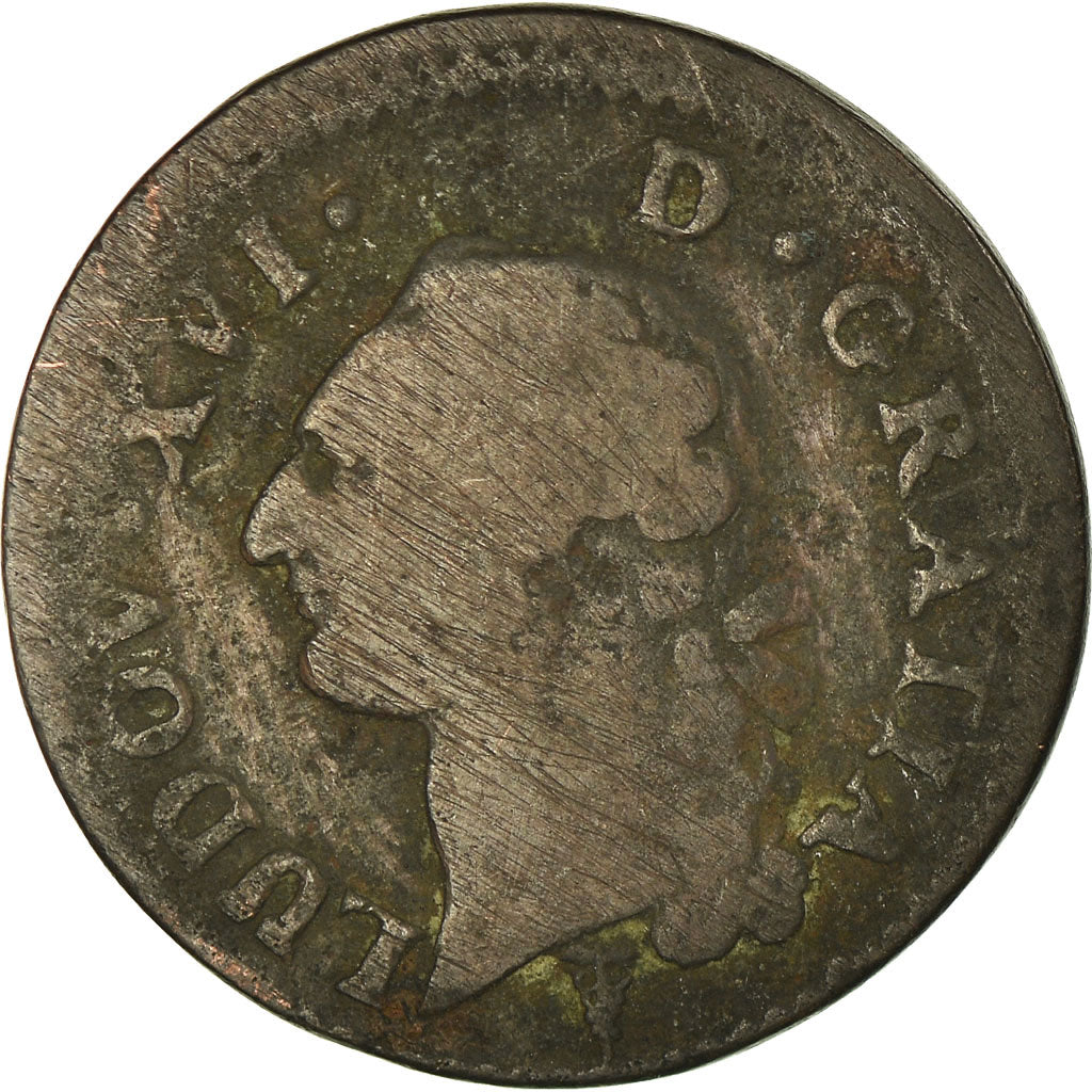 Moneda, Francia, Louis XVI, Sol ou sou, Sol, 1789, Bordeaux, BC, Cobre