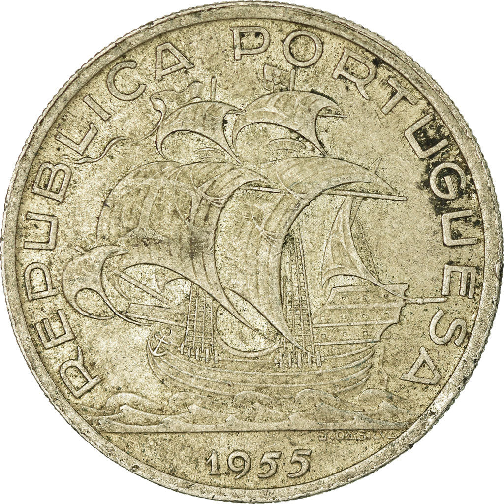 Coin, Portugal, 10 Escudos, 1955, EF(40-45), Silver, KM:586