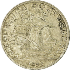 Coin, Portugal, 10 Escudos, 1955, EF(40-45), Silver, KM:586