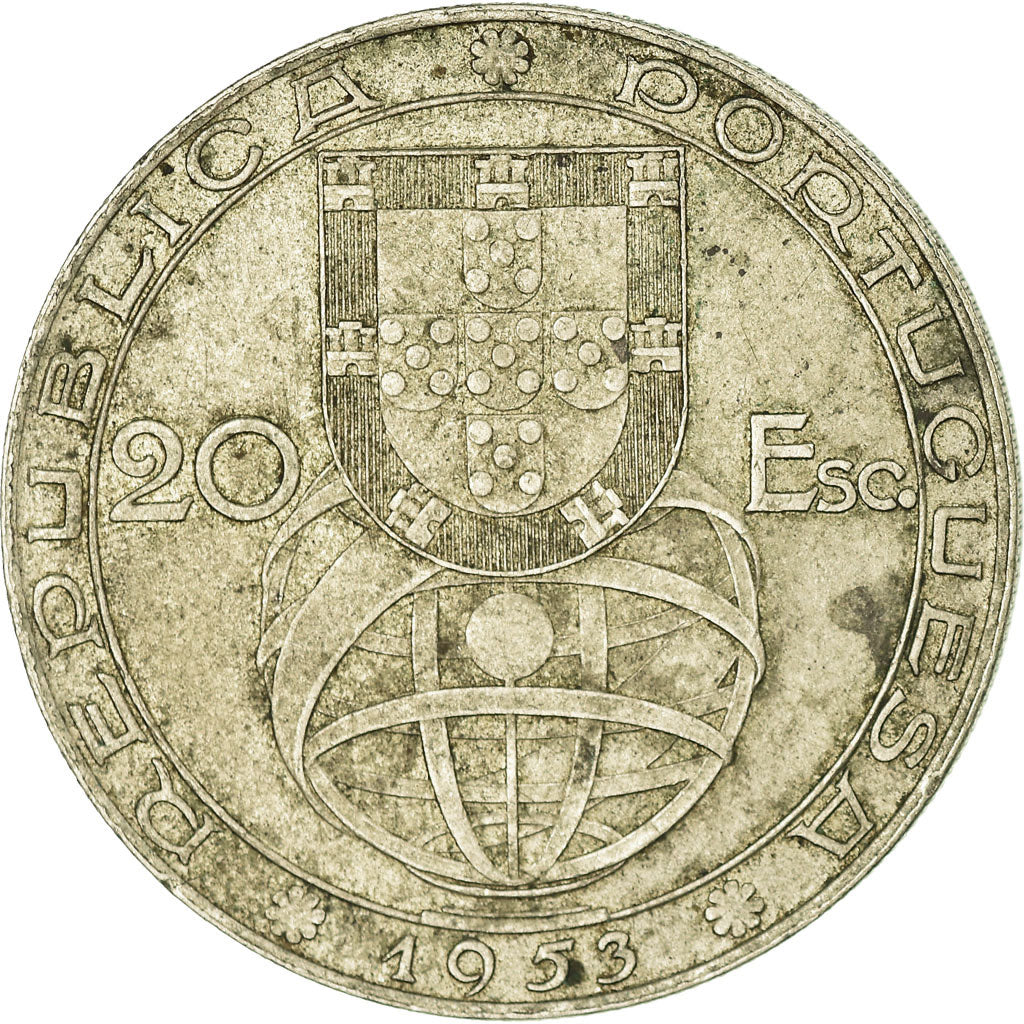 Coin, Portugal, 20 Escudos, 1953, VF(30-35), Silver, KM:585