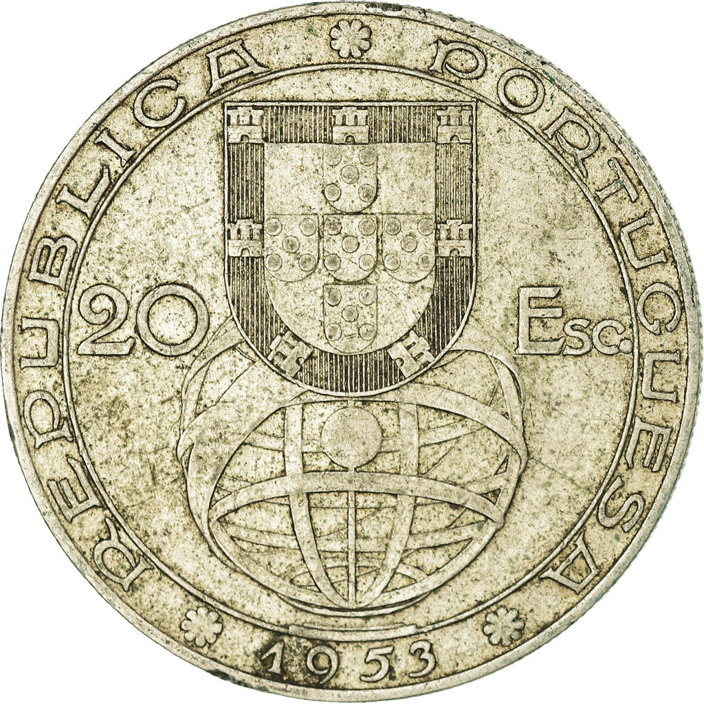 Coin, Portugal, 20 Escudos, 1953, VF(30-35), Silver, KM:585
