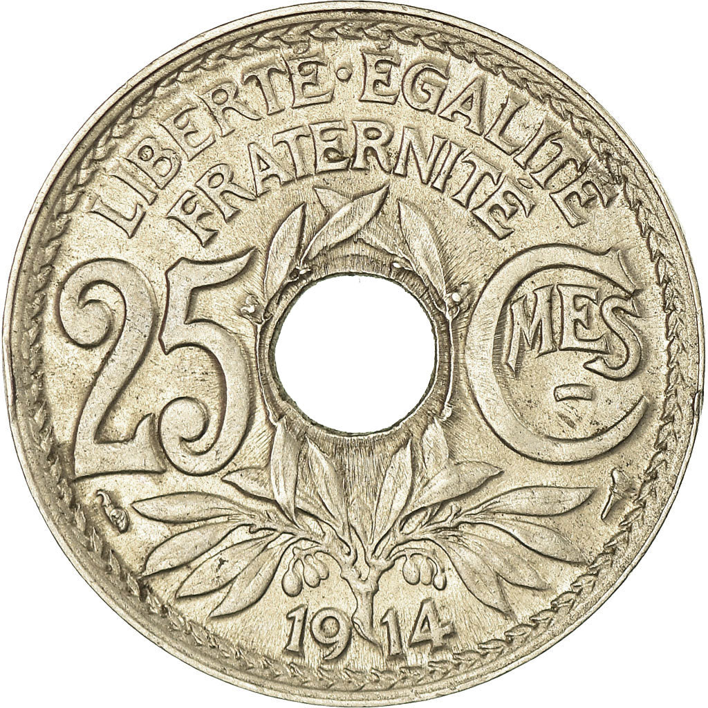 Moneta, Francia, Lindauer, 25 Centimes, 1914, BB+, Nichel, KM:867, Gadoury:379