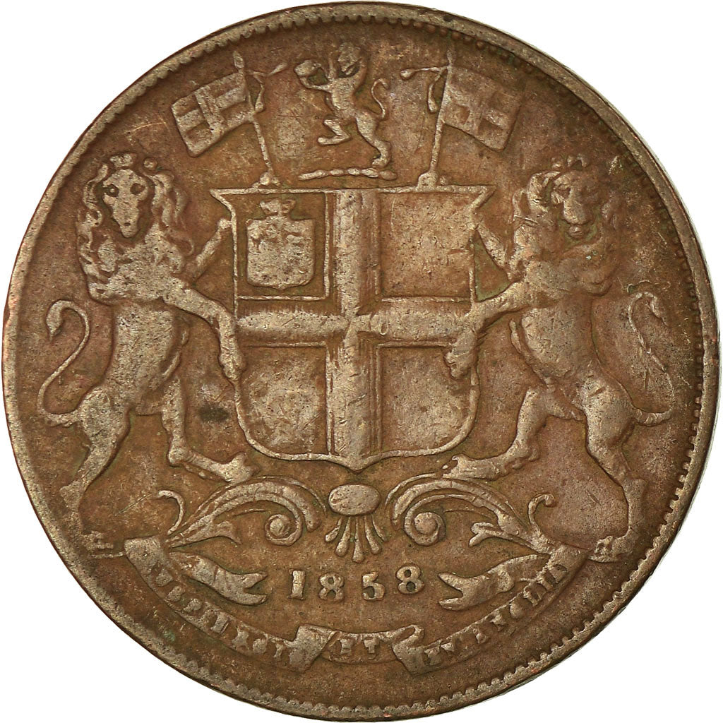 Coin, INDIA-BRITISH, 1/4 Anna, 1858, Heaton, Birmingham, VF(30-35), Copper