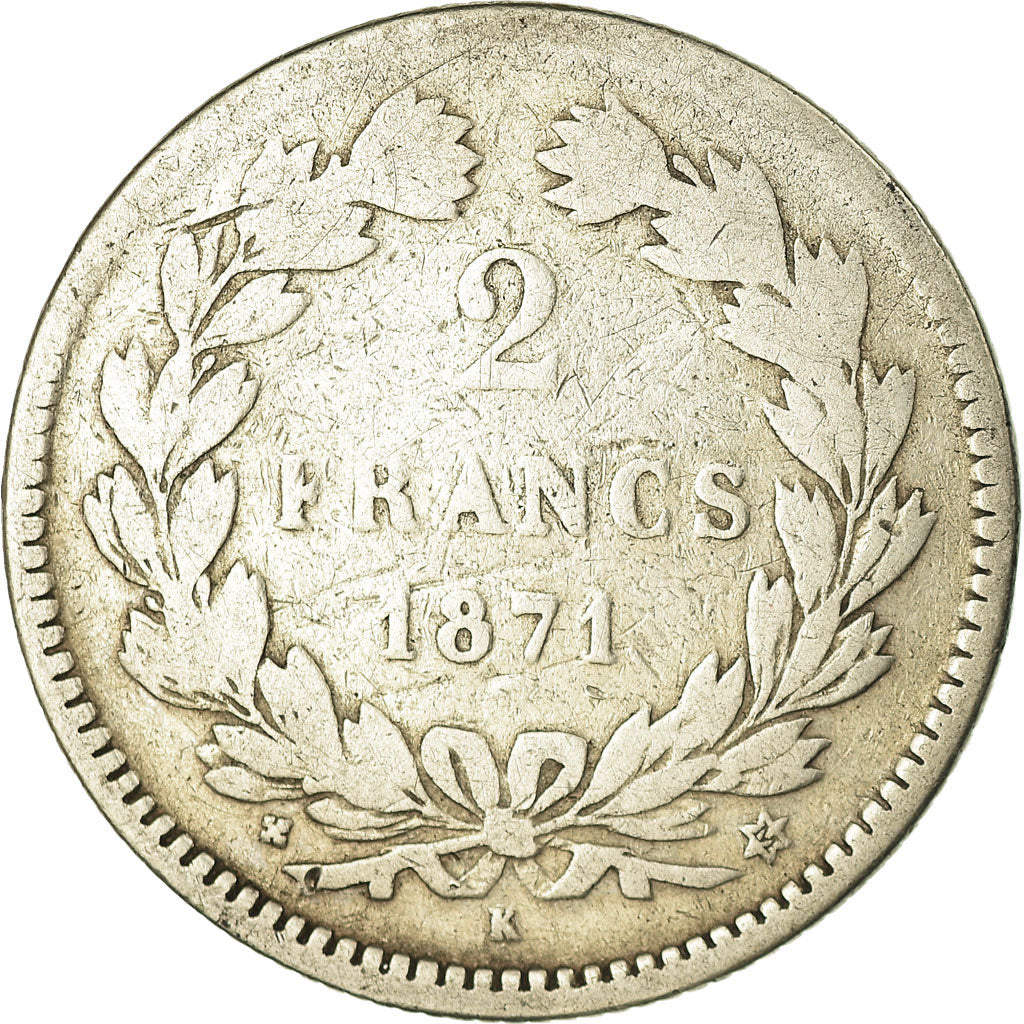 Monnaie, France, Cérès, 2 Francs, 1871, Bordeaux, B+, Argent, Gadoury:529