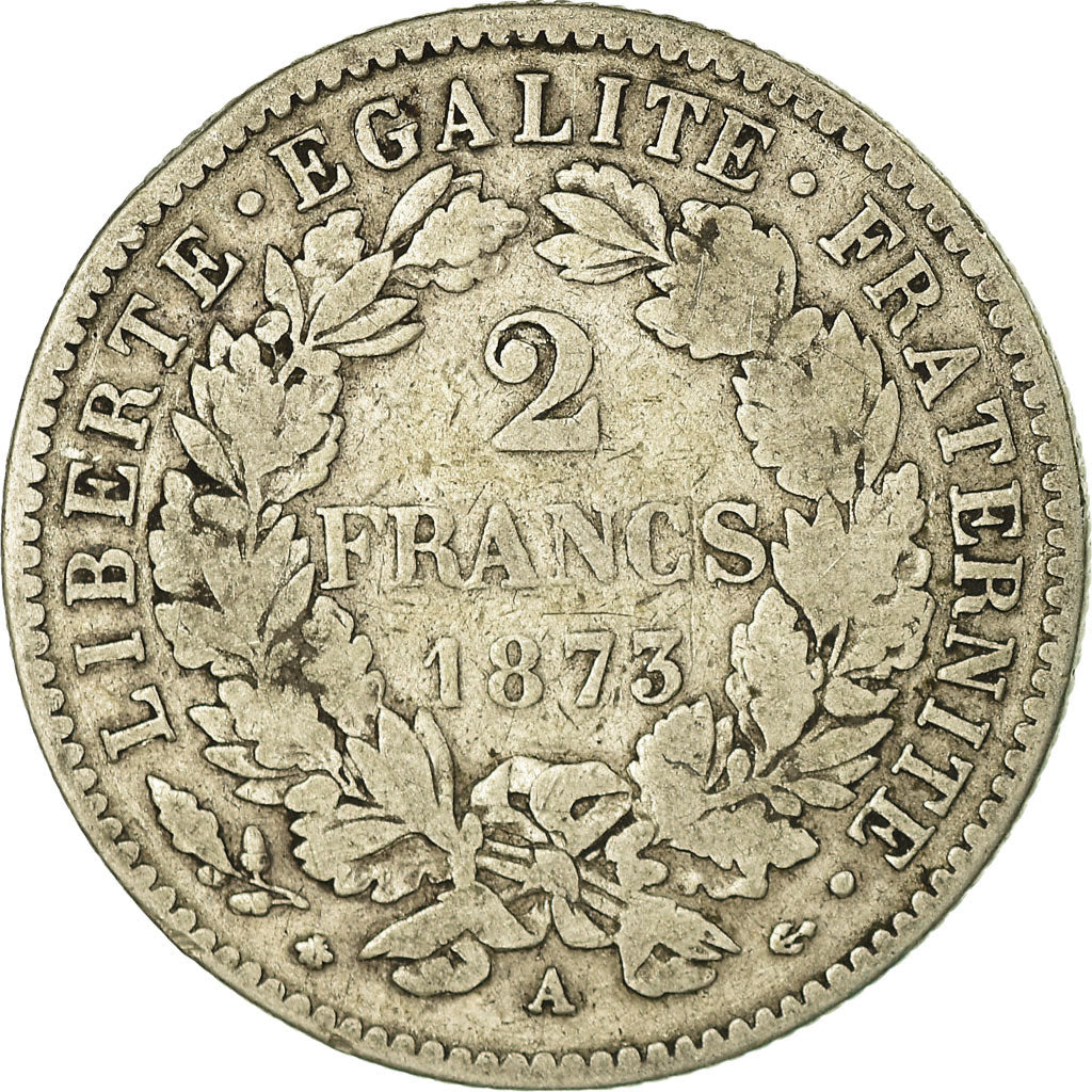 Coin, France, Cérès, 2 Francs, 1873, Paris, VF(20-25), Silver, KM:817.1