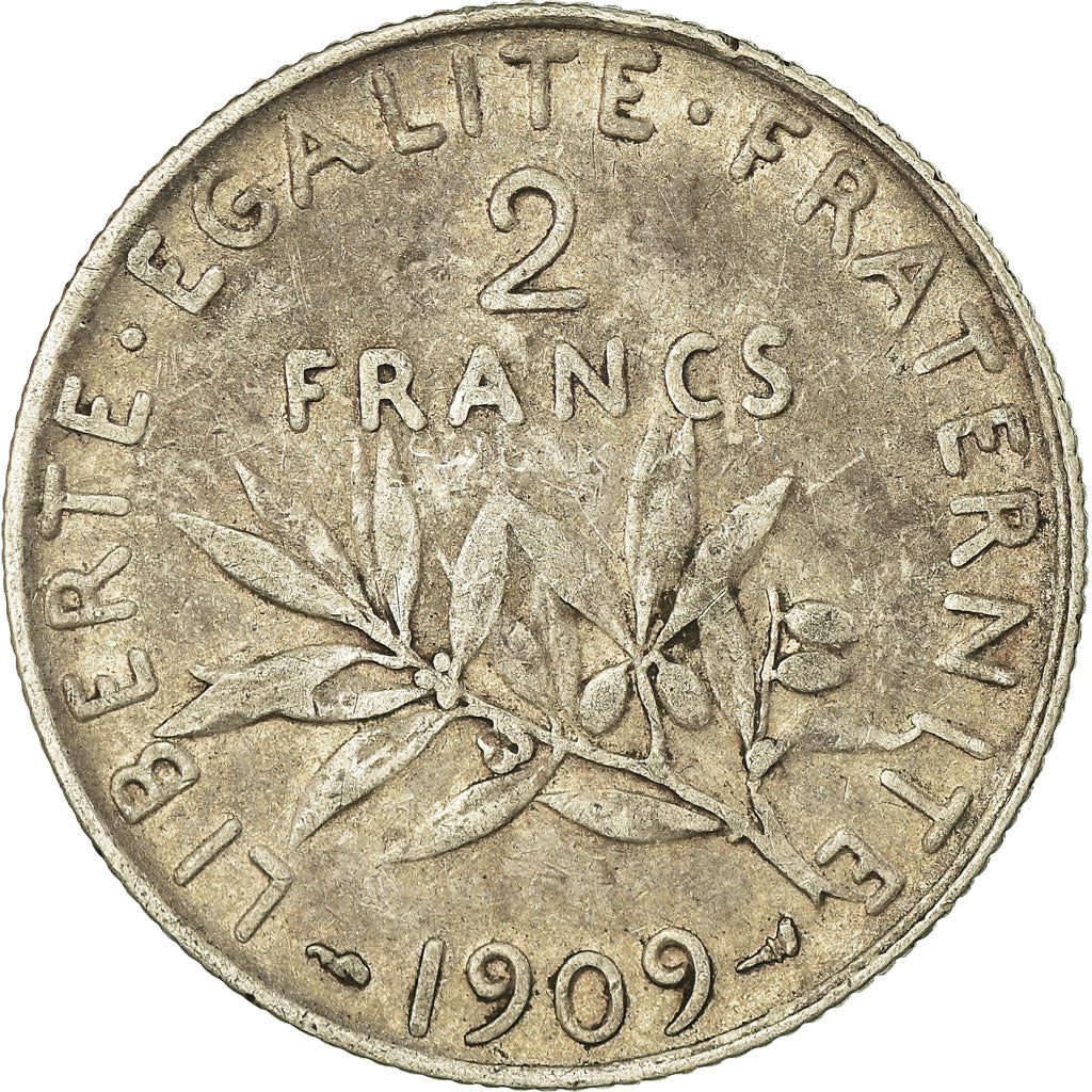 Monnaie, France, Semeuse, 2 Francs, 1909, Paris, TB, Argent, Gadoury:532