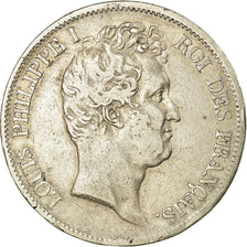 Moneta, Francia, Louis-Philippe, 5 Francs, 1830, Paris, MB+, Argento, KM:736.1