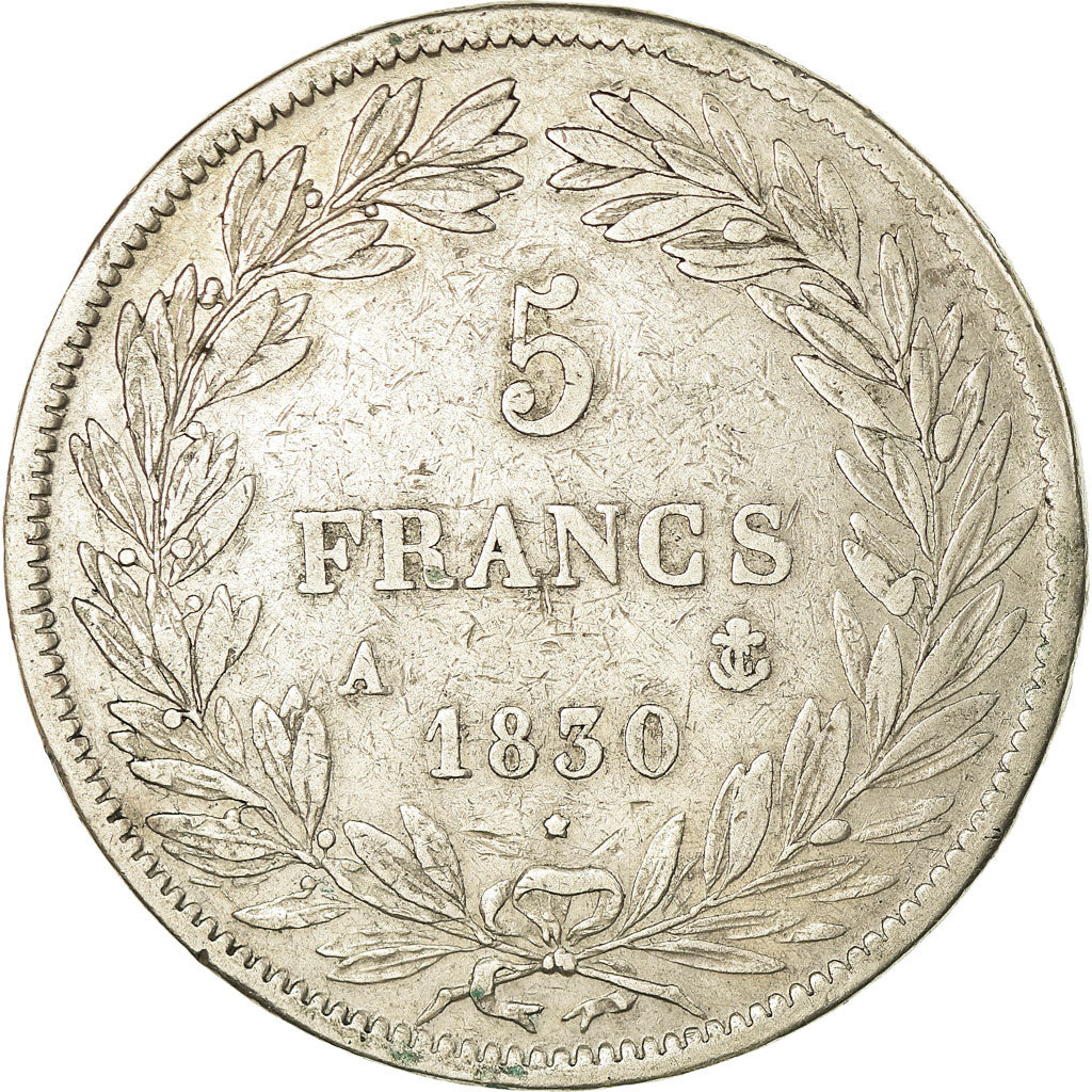 Moneta, Francia, Louis-Philippe, 5 Francs, 1830, Paris, MB+, Argento, KM:736.1