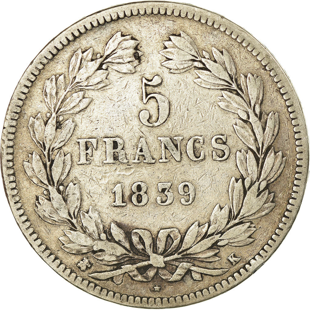Monnaie, France, Louis-Philippe, 5 Francs, 1839, Bordeaux, TB+, Argent