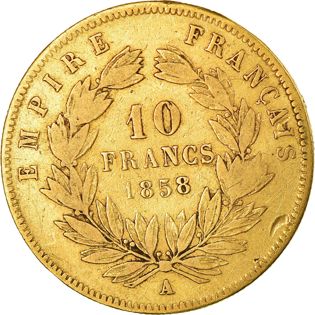 Moneta, Francia, Napoleon III, Napoléon III, 10 Francs, 1858, Paris, MB, Oro