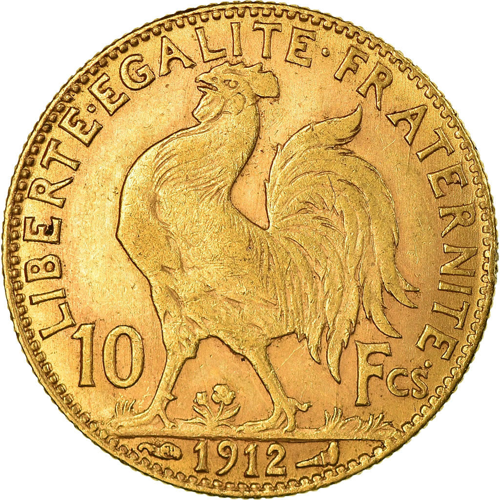 Moneta, Francja, Marianne, 10 Francs, 1912, Paris, AU(50-53), Złoto, KM:846