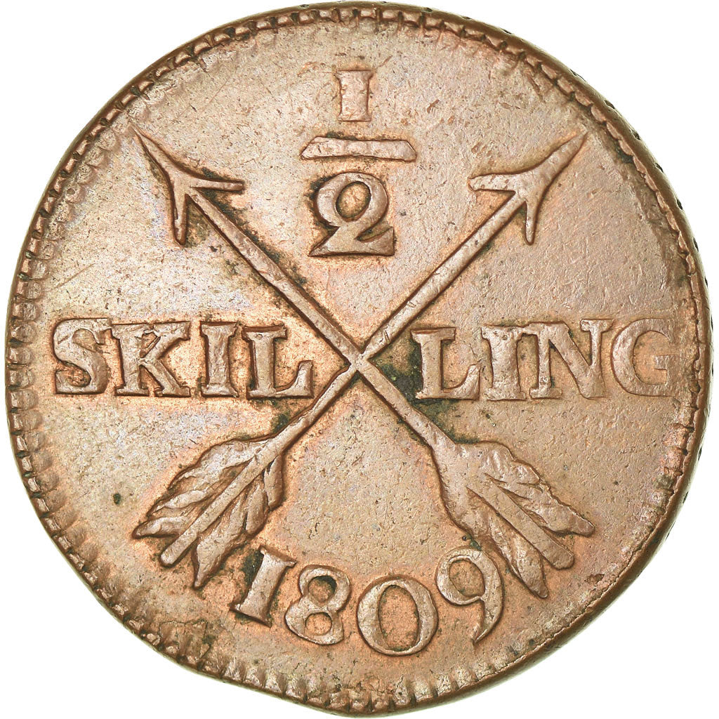 Moneta, Svezia, Gustaf IV Adolf, 1/2 Skilling, 1809, BB+, Rame, KM:565
