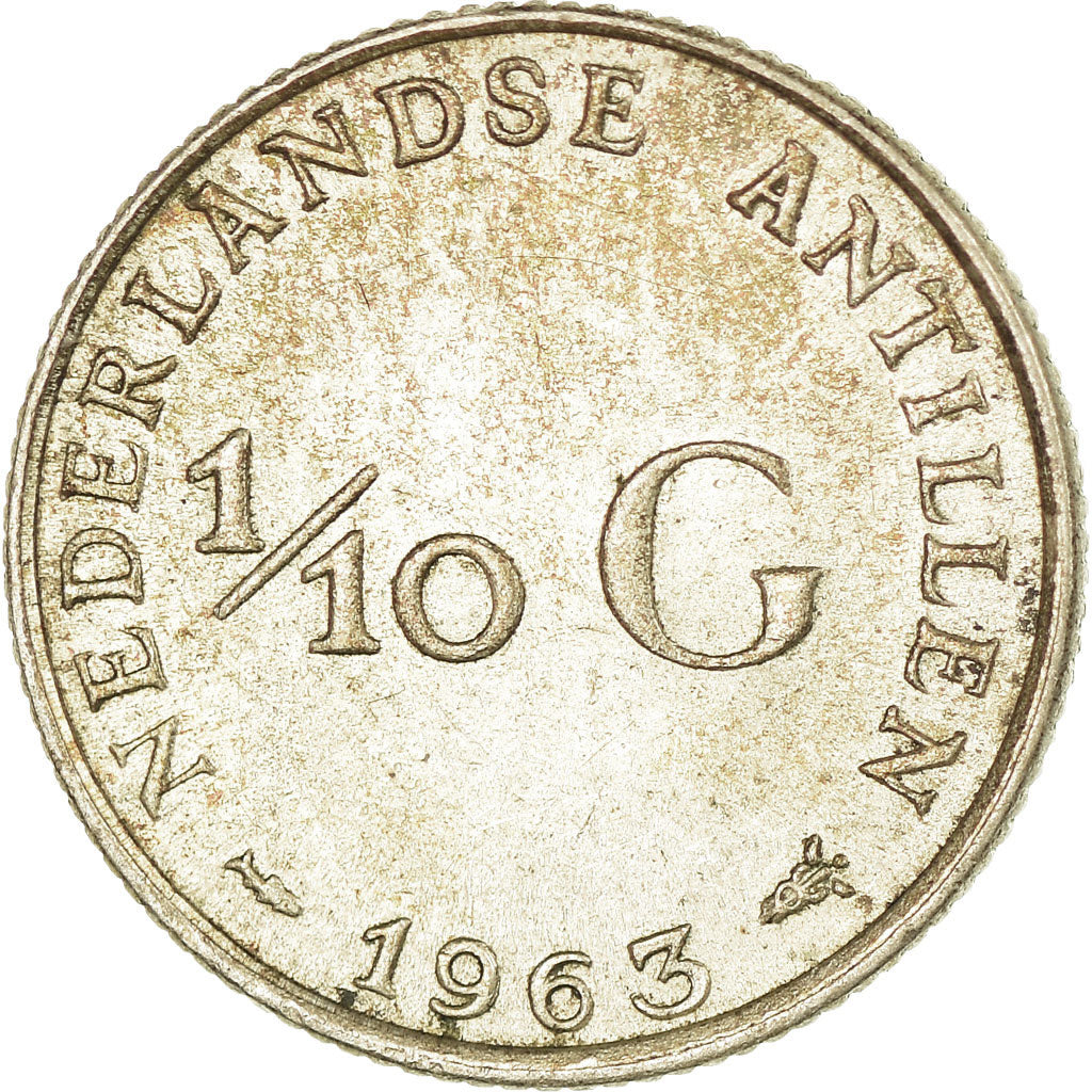 Coin, Netherlands Antilles, Juliana, 1/10 Gulden, 1963, MS(63), Silver, KM:3