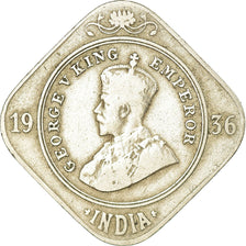 Moneta, INDIA - BRITANNICA, George V, 2 Annas, 1936, MB+, Rame-nichel, KM:516