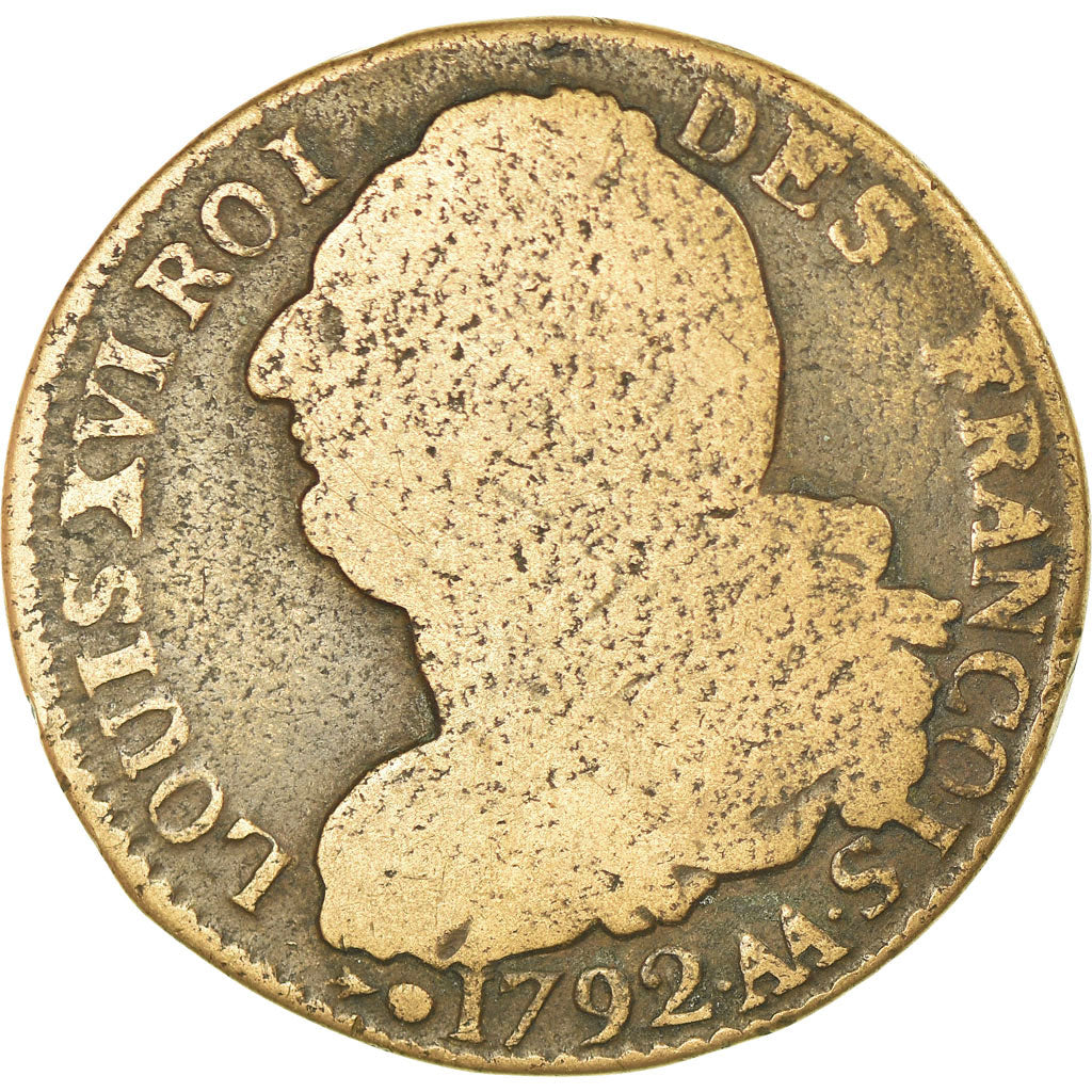 Moneda, Francia, 2 sols françois, 2 Sols, 1792, Metz, BC+, Bronce, KM:603.2