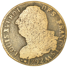 Moneda, Francia, 2 sols françois, 2 Sols, 1792, Metz, BC+, Bronce, KM:603.2