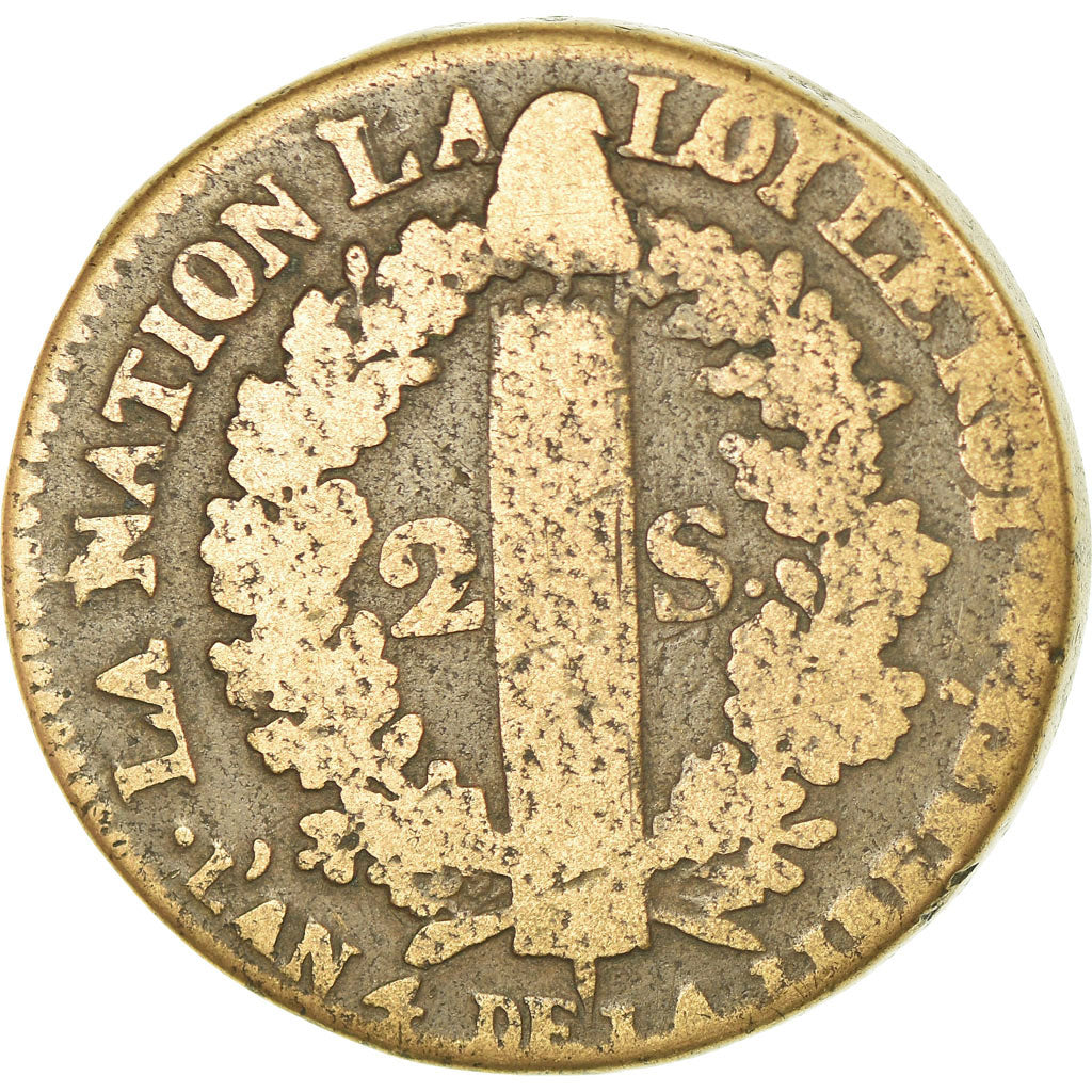 Moneda, Francia, 2 sols françois, 2 Sols, 1792, Metz, BC+, Bronce, KM:603.2
