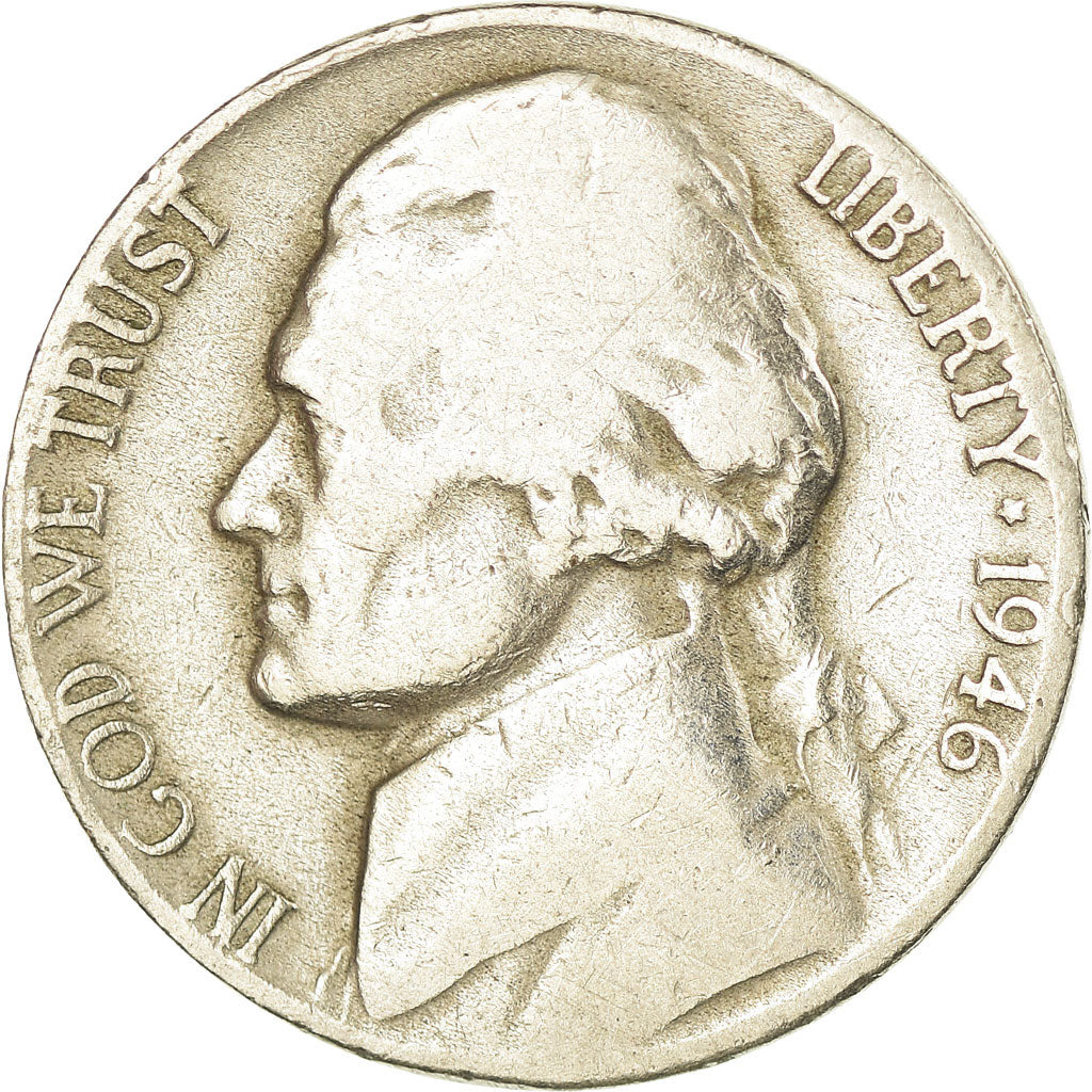 Coin, United States, Jefferson Nickel, 5 Cents, 1946, U.S. Mint, Denver