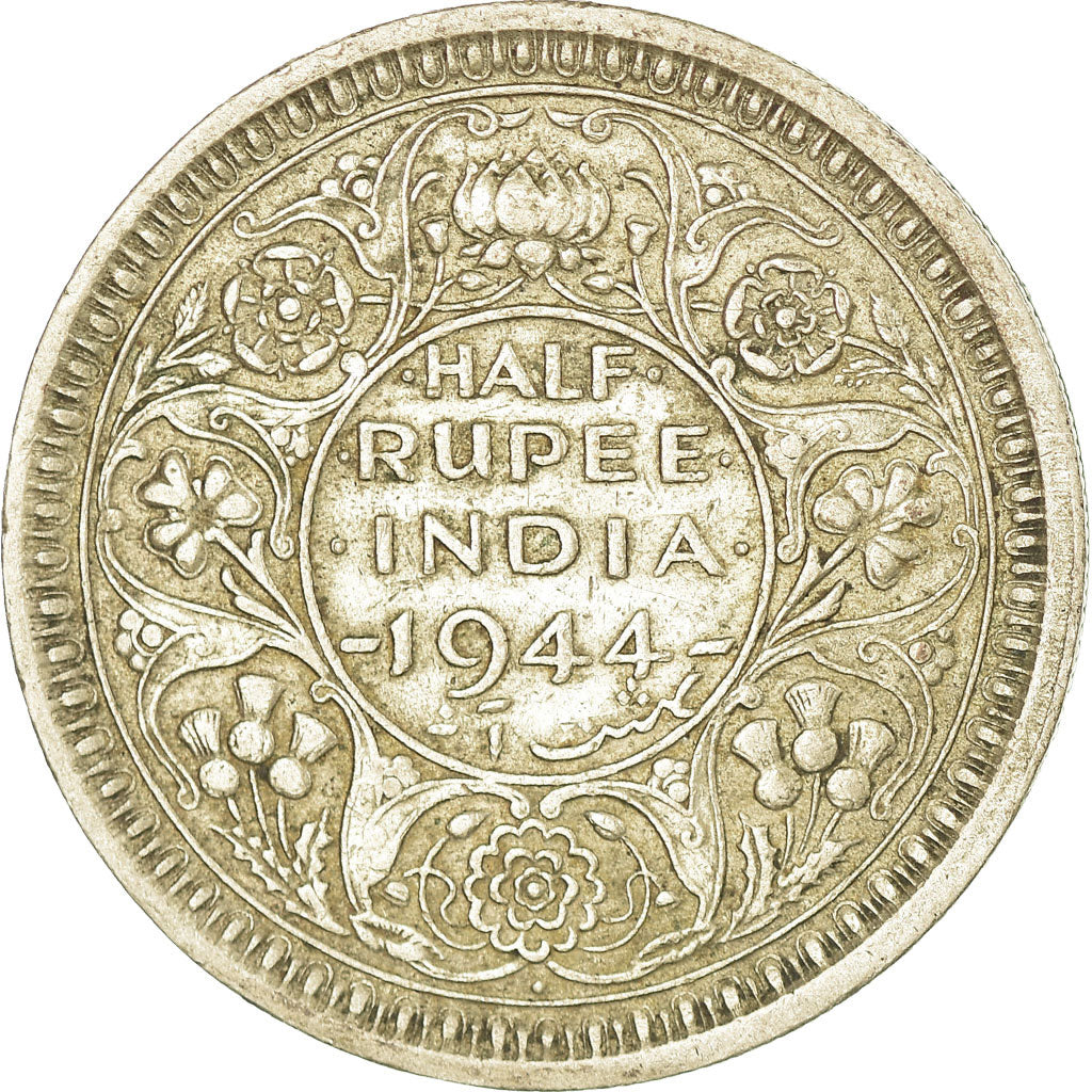 Coin, INDIA-BRITISH, George VI, 1/2 Rupee, 1944, EF(40-45), Silver, KM:552