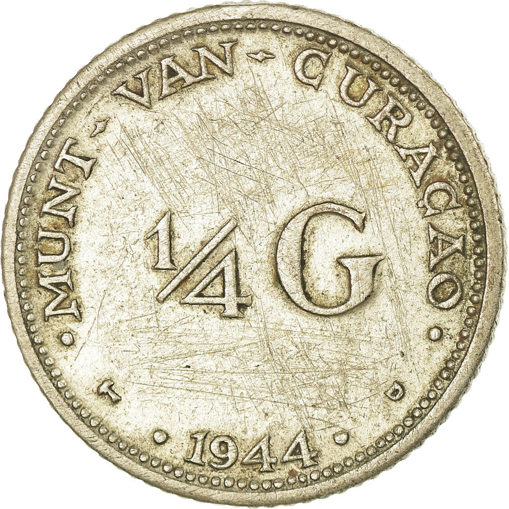 Coin, Curacao, 1/4 Gulden, 1944, Denver, USA, EF(40-45), Silver, KM:44