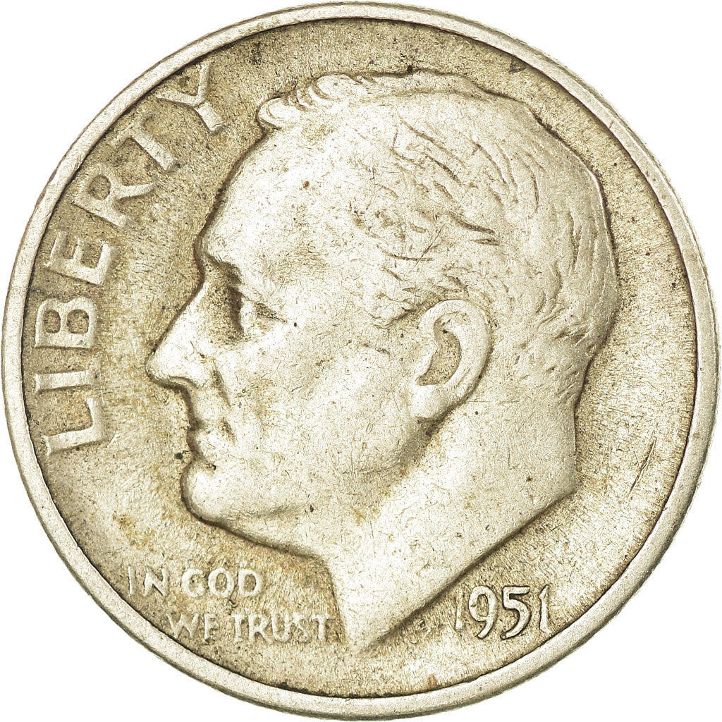 Coin, United States, Roosevelt Dime, Dime, 1951, U.S. Mint, San Francisco
