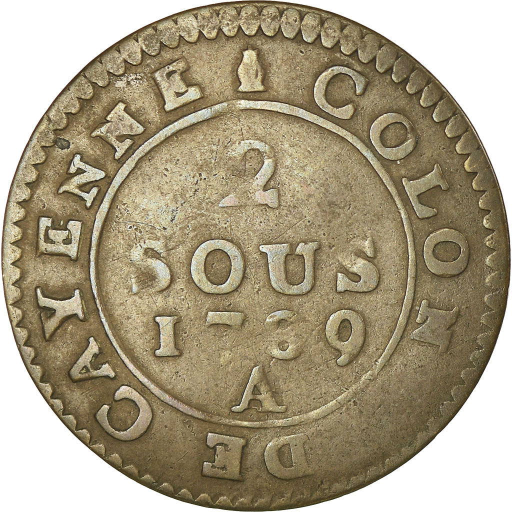 Monnaie, FRENCH GUIANA, 2 Sous, 1789, Paris, TB+, Billon, KM:1, Lecompte:20