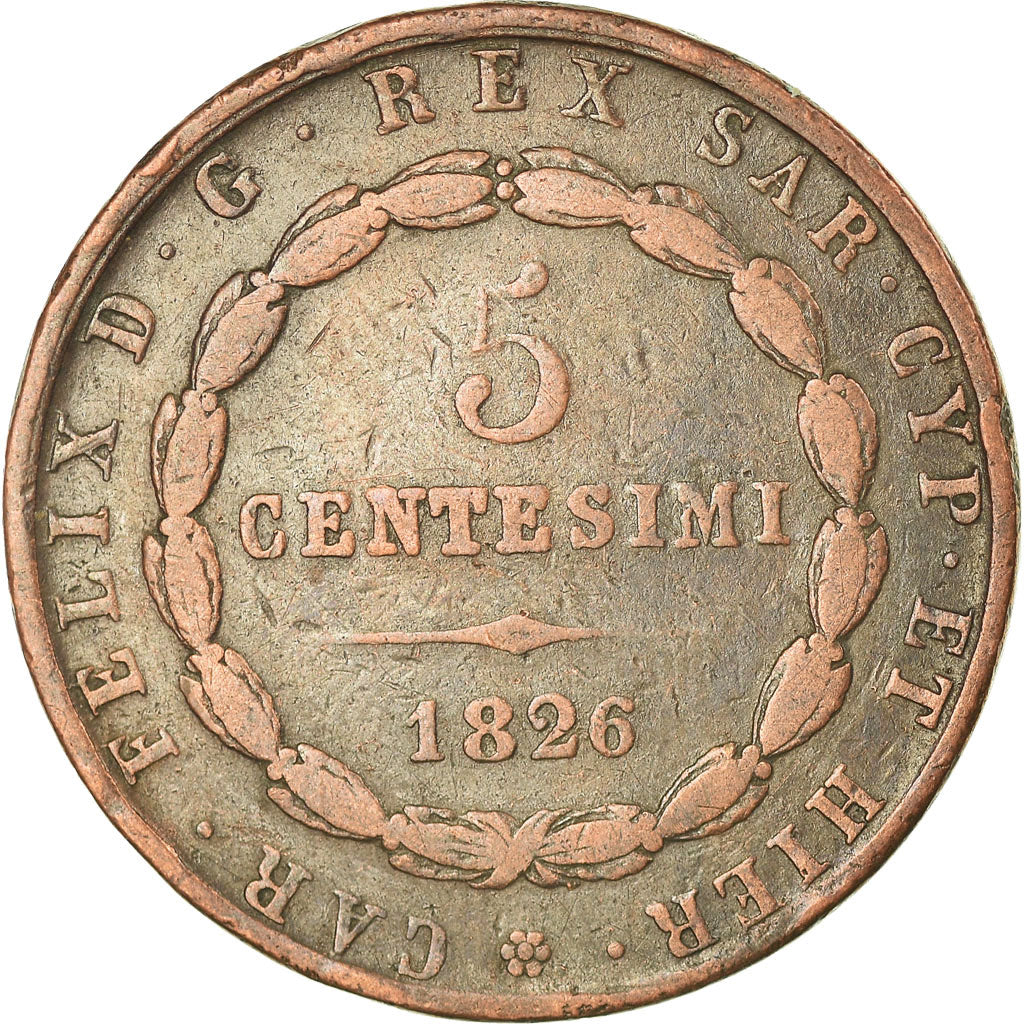 Moeda, ESTADOS ITALIANOS, SARDINIA, Carlo Felice, 5 Centesimi, 1826, Torino