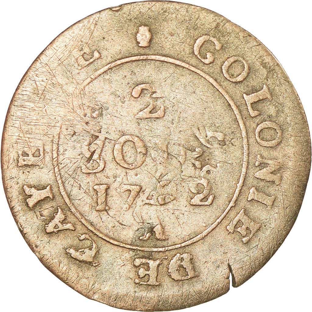 Coin, FRENCH GUIANA, 2 Sous, 1782, Paris, overstruck on double sol Louis XV